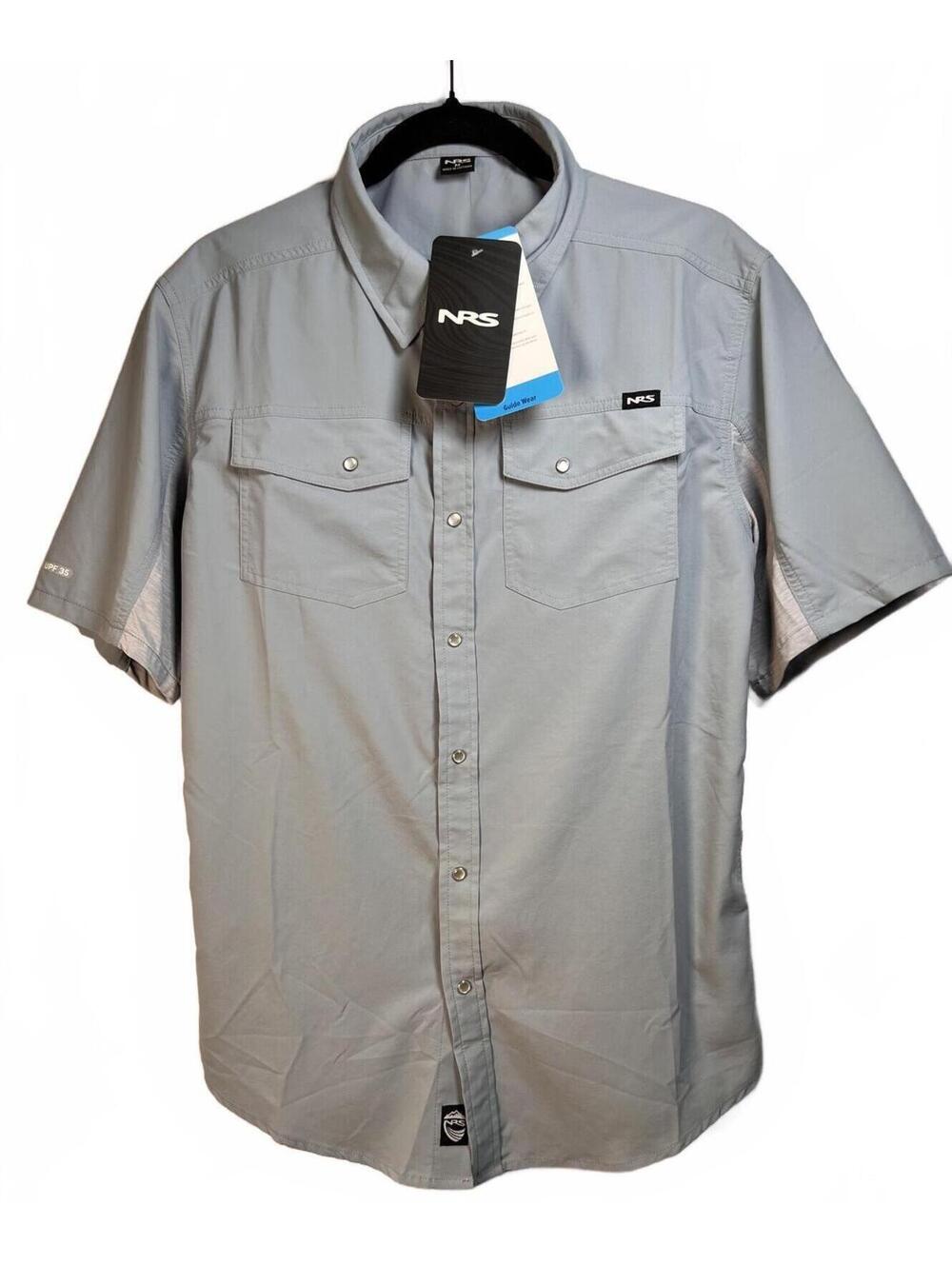 NRS Guide Wear Men's Short Sleeve Button-Up Shirt - Light Gray Size M NWT